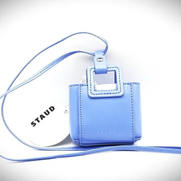 STAUD Shirley Micro Necklace in  Blue Hydrangea Color Leather - Picture 2 of 12